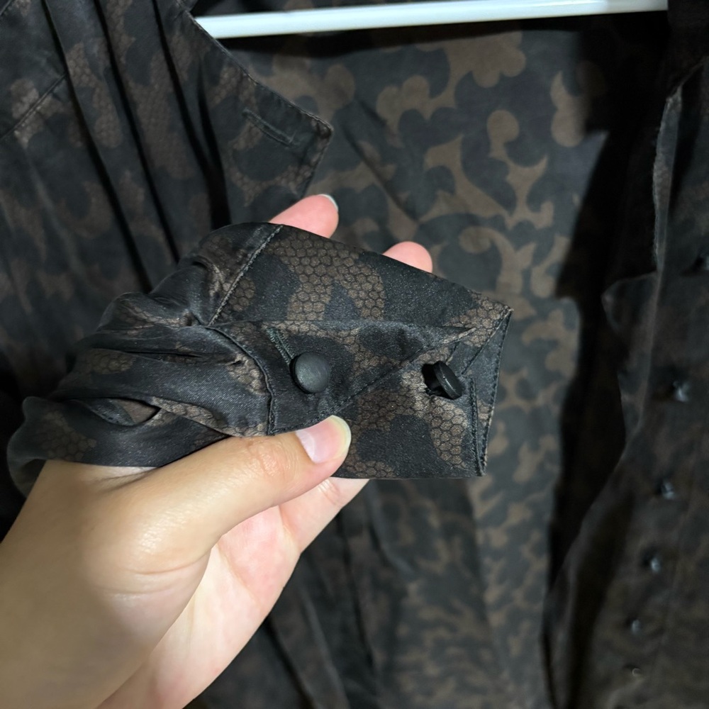 Eacada Brown Lace Patterned Button Down Silk Shirt - image 4